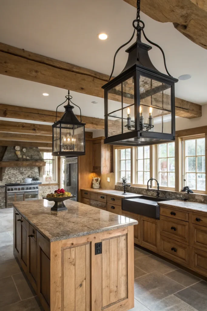 10 a farmhouse kitchen with a butcher block isla