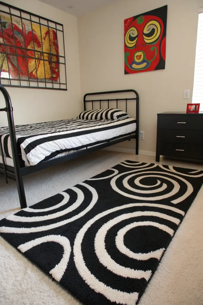 10 a high contrast modern dorm room with sharp