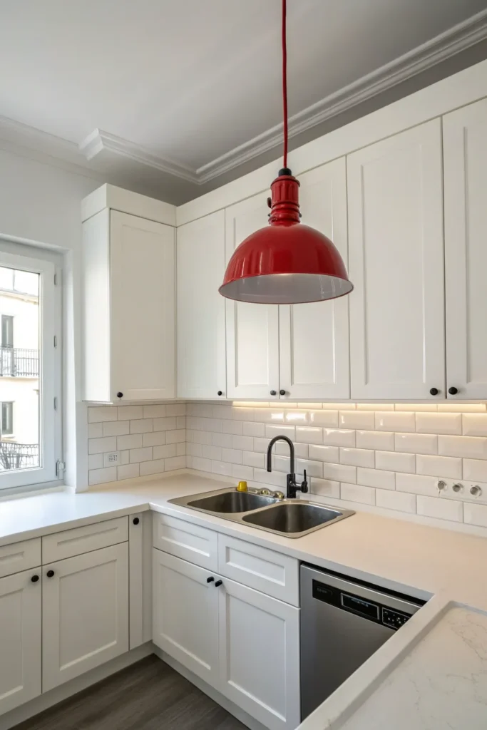 10 a neutral all white kitchen a single pendan