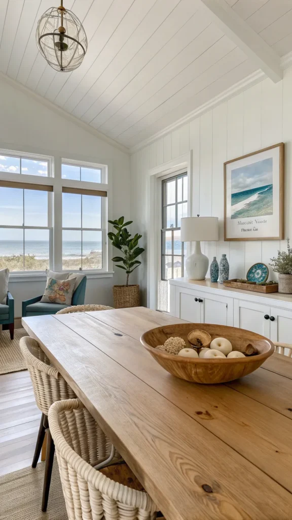 10 Coastal Dining Room Ideas for a Breezy, Beachy Feel 10 a realistic wide angle view of a coastal dini