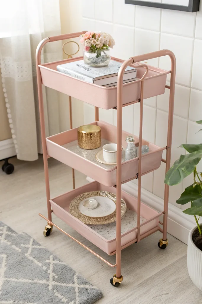10 a slim rolling utility cart with three shelv
