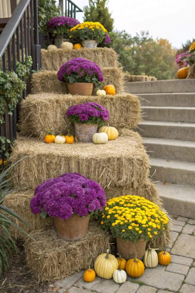 10 a tiered garden display using hay bales thre