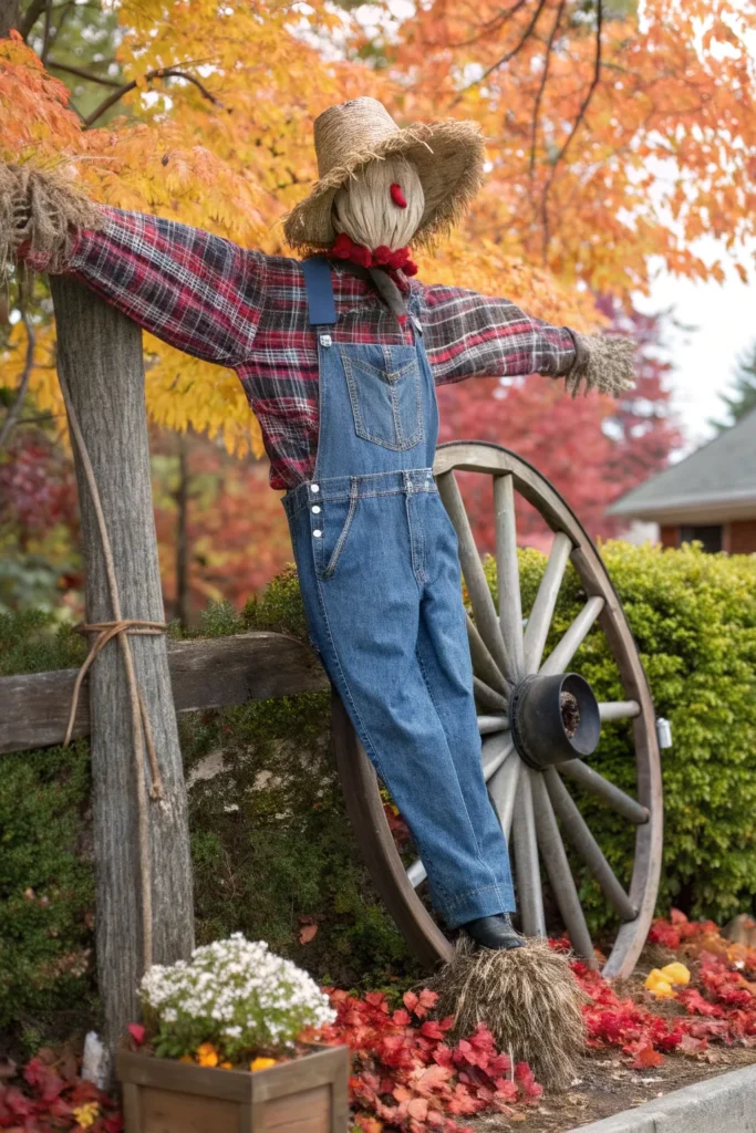 10 a whimsical scarecrow display with a wagon wh
