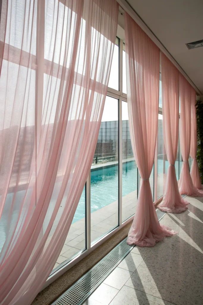 10 a window dressed with flowing light pink se