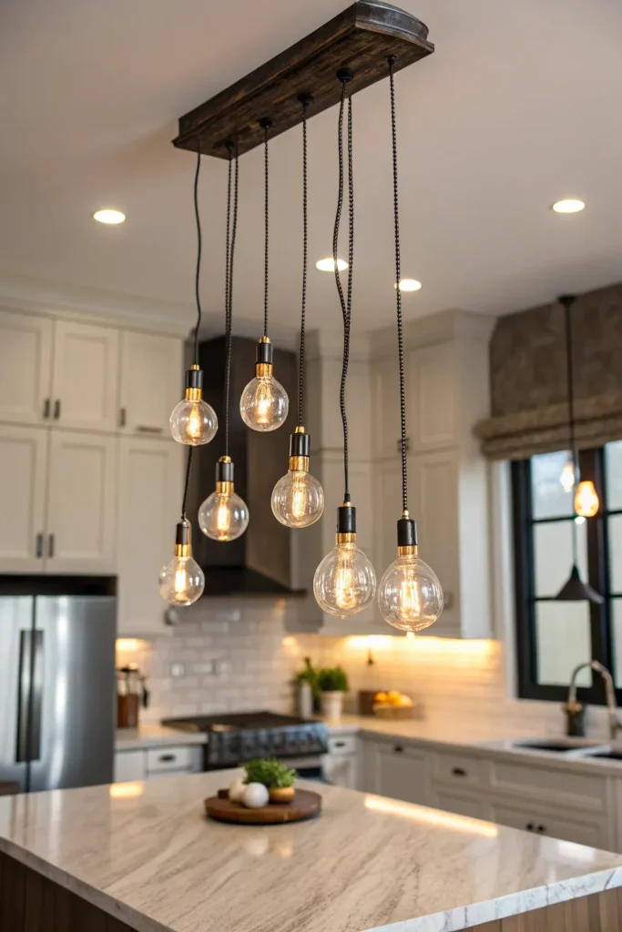 10 an artistic lighting arrangement over a kitch