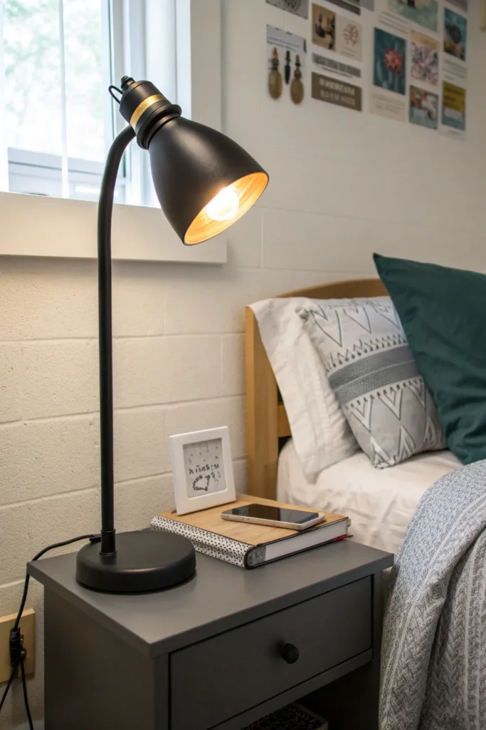 10 dorm room corner with sleek black matte lamp