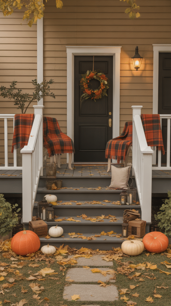10 outdoor entryway styled with plaid bl idwQWuv0S8 JmIQL VYxEw 7Dfz3nlFTDyFC43BJO038g