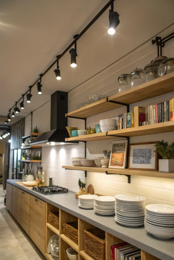 11 a kitchen with extensive open shelving on one