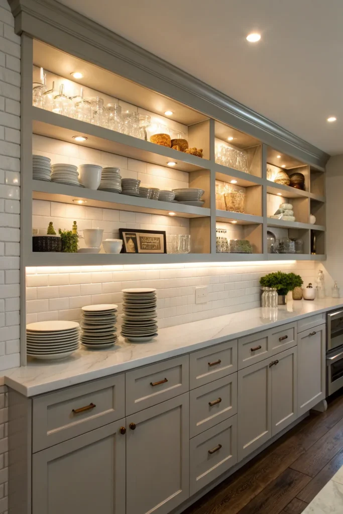 11 a kitchen with open shelving instead of upper