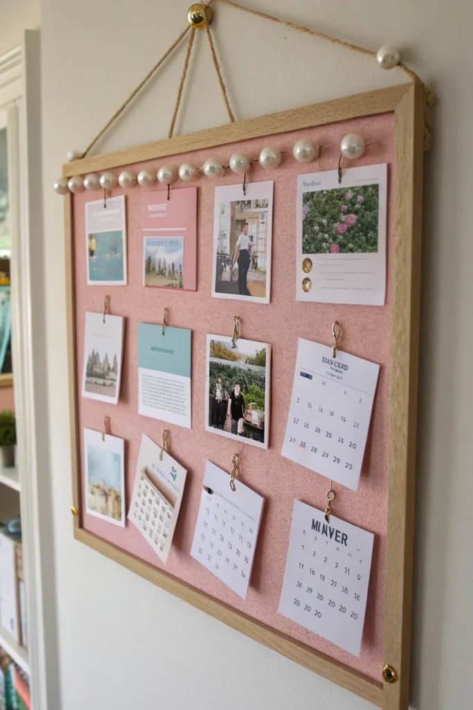 11 a rectangular pink fabric covered cork board