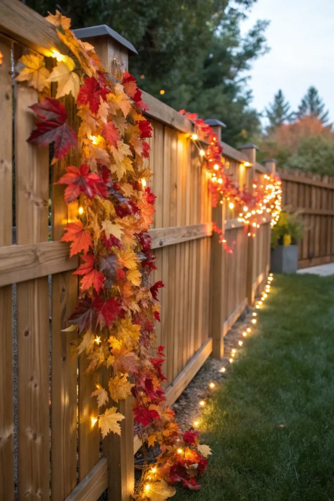 11 a wooden garden fence decorated with a long