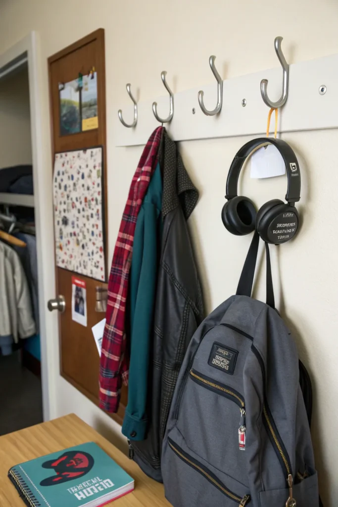 11 dorm wall with command hooks neatly holding