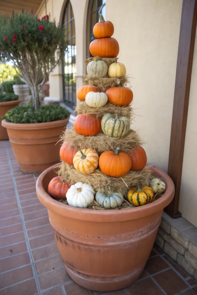 12 an eye catching pumpkin tower in a large terr
