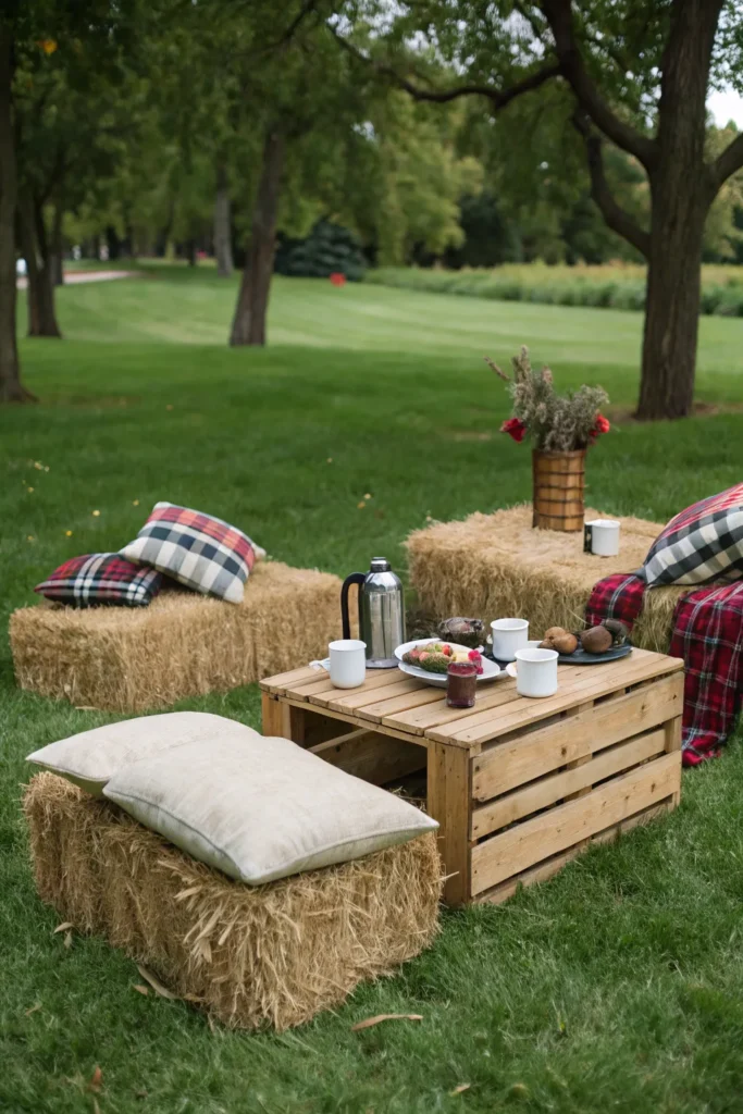 12 an intimate picnic setup on a lawn two hay b