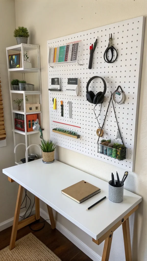 12 an ultra functional desk with a pegboard wall