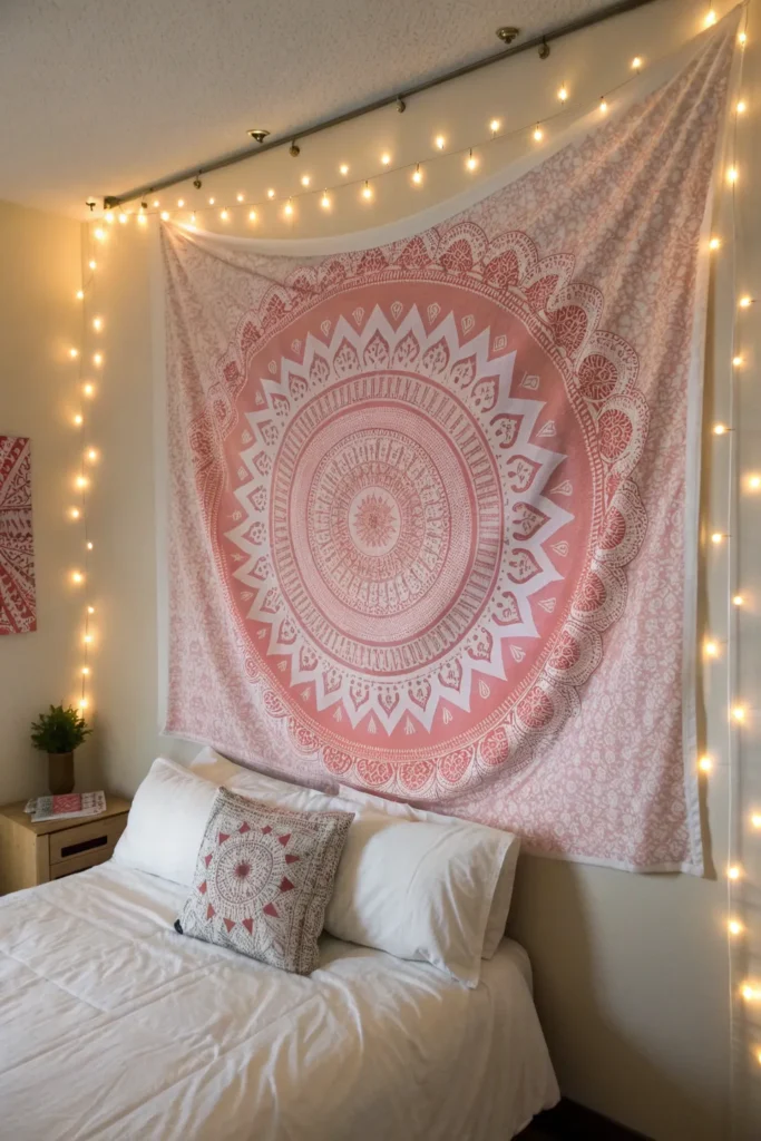 12 pink and white dorm wall tapestry with subtle