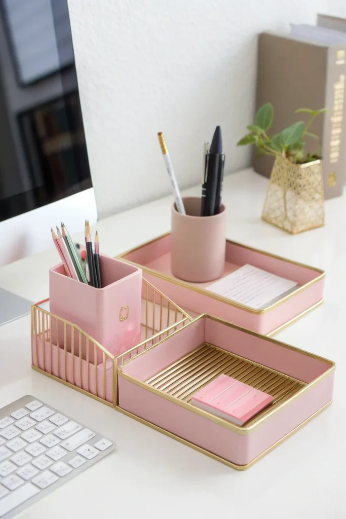13 a desk organizer set on a clean desktop the