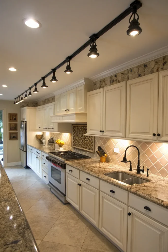 13 a kitchen with a long run of cabinets a slim