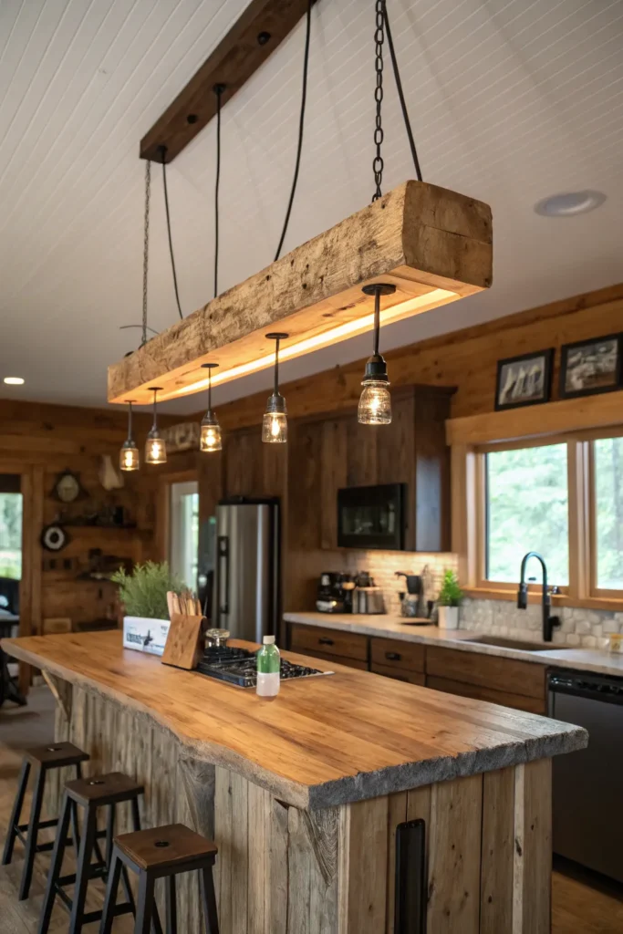 13 a rustic kitchen with a live edge wooden isla