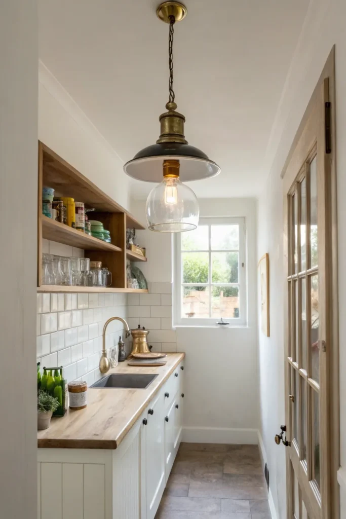 13 a small bright kitchen with a narrow bar a