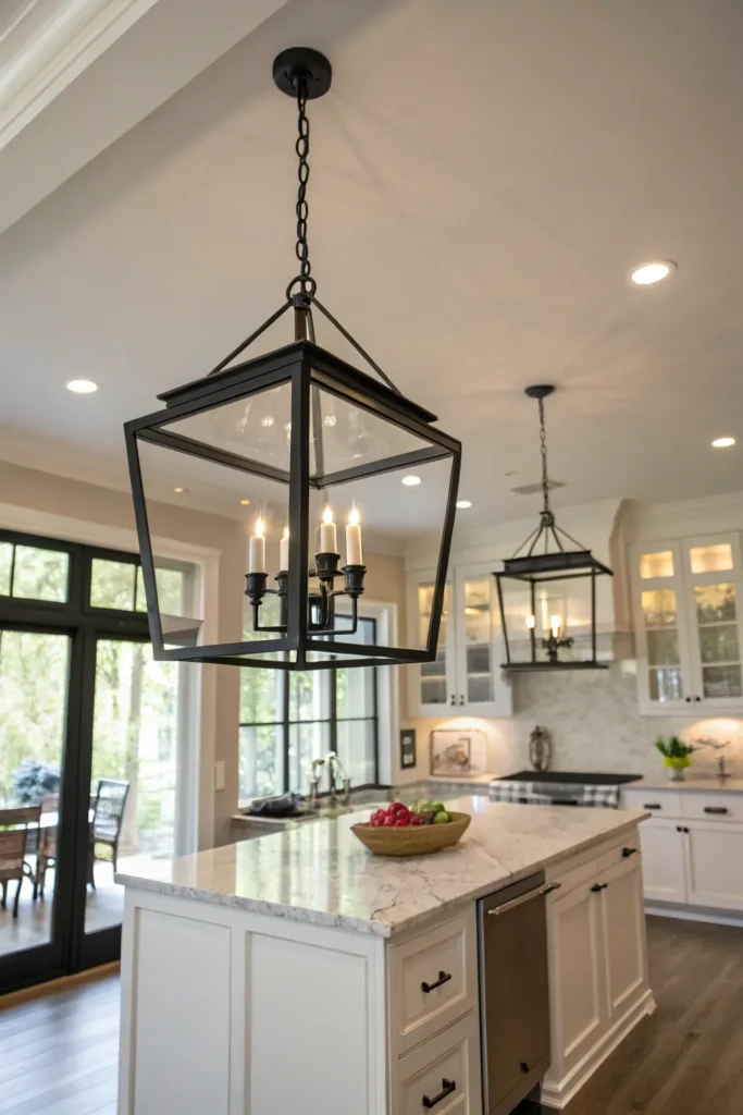 13 a transitional style kitchen with a large isl