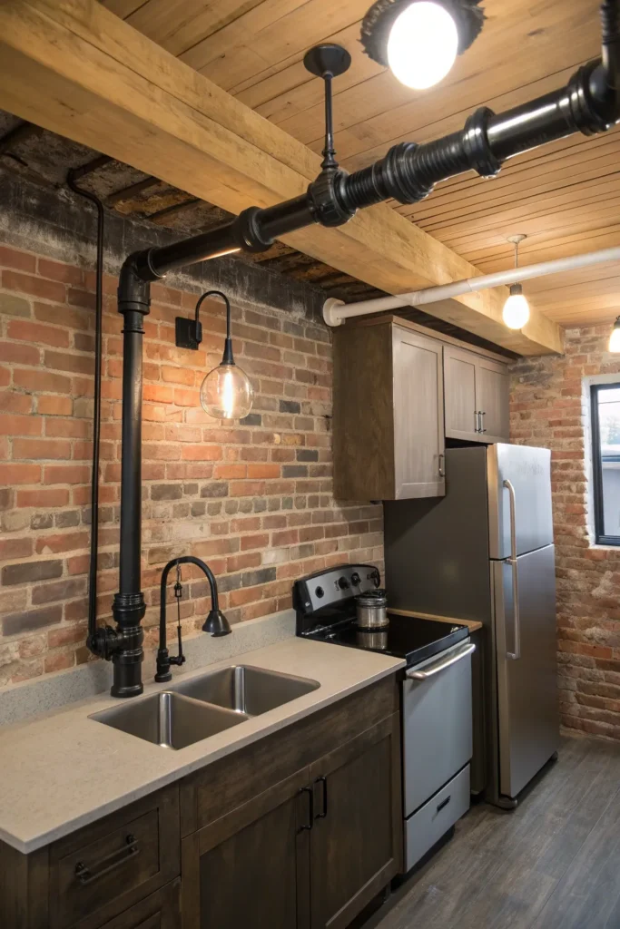 13 an urban loft kitchen with exposed brick an