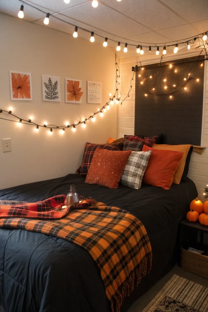 13 black bedding styled with pops of seasonal or
