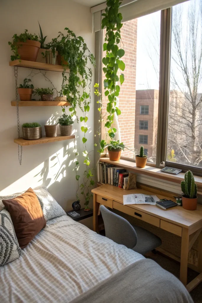 13 plants greenery dorm shelves decorated with
