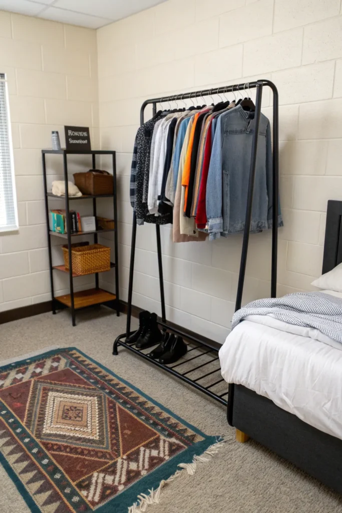 13 slim clothing rack single dorm room with a s