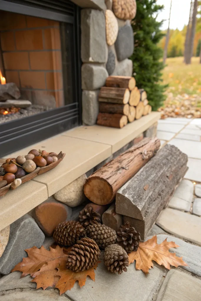 13 the base of the fireplace surrounded by natur