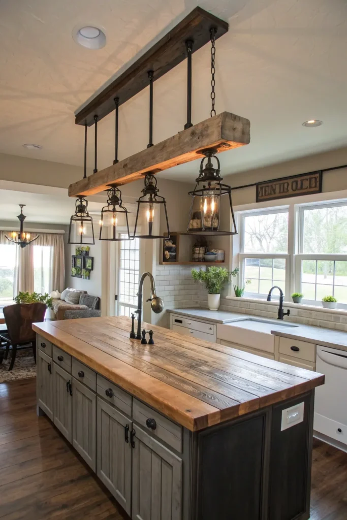 14 a farmhouse kitchen with a large island a li