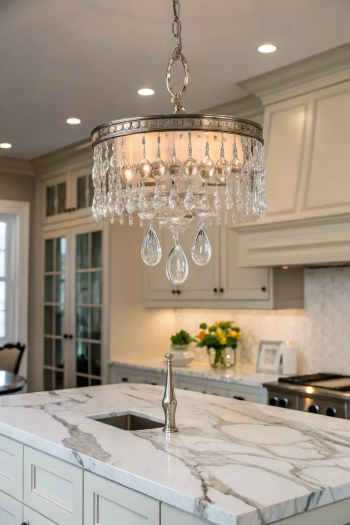 14 a glamorous kitchen with a marble island a s
