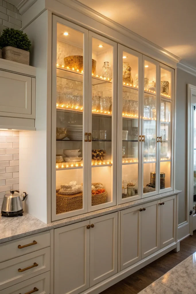 14 a kitchen with glass front upper cabinets th