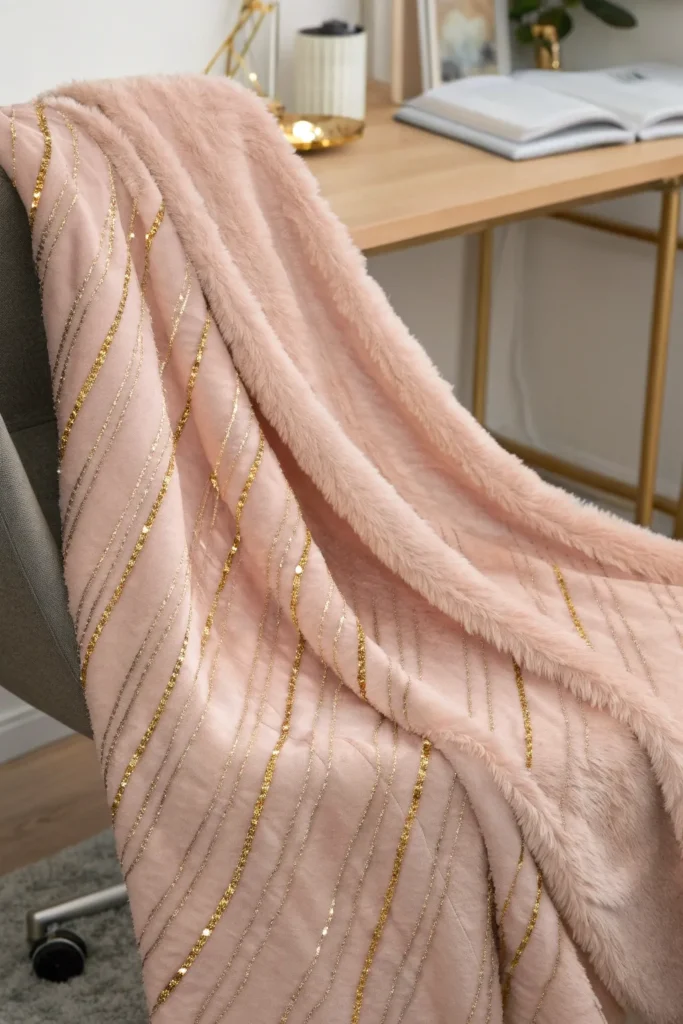14 a plush faux fur throw blanket in a pale pin