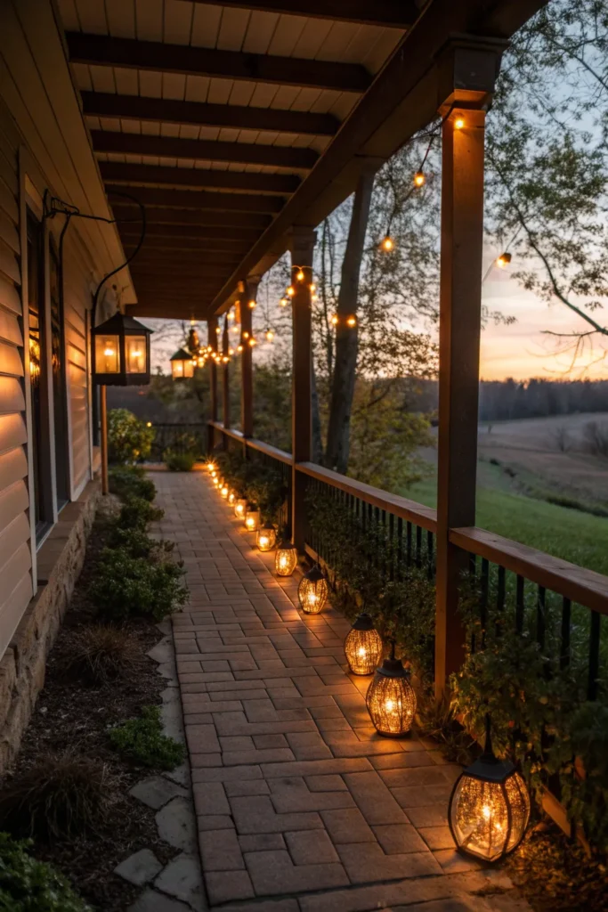 14 a porch at dusk where the lighting has been