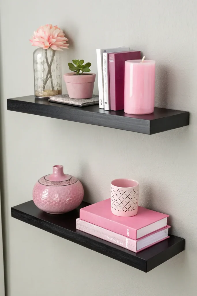 14 a set of two black floating shelves mounted o