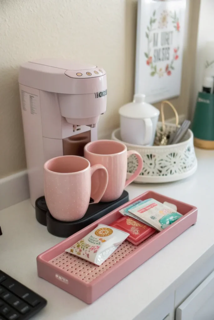 14 a small dedicated coffee station on a desk o