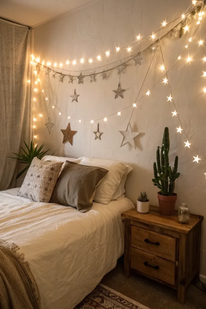 14 a starry dreamy dorm room that blends earthy
