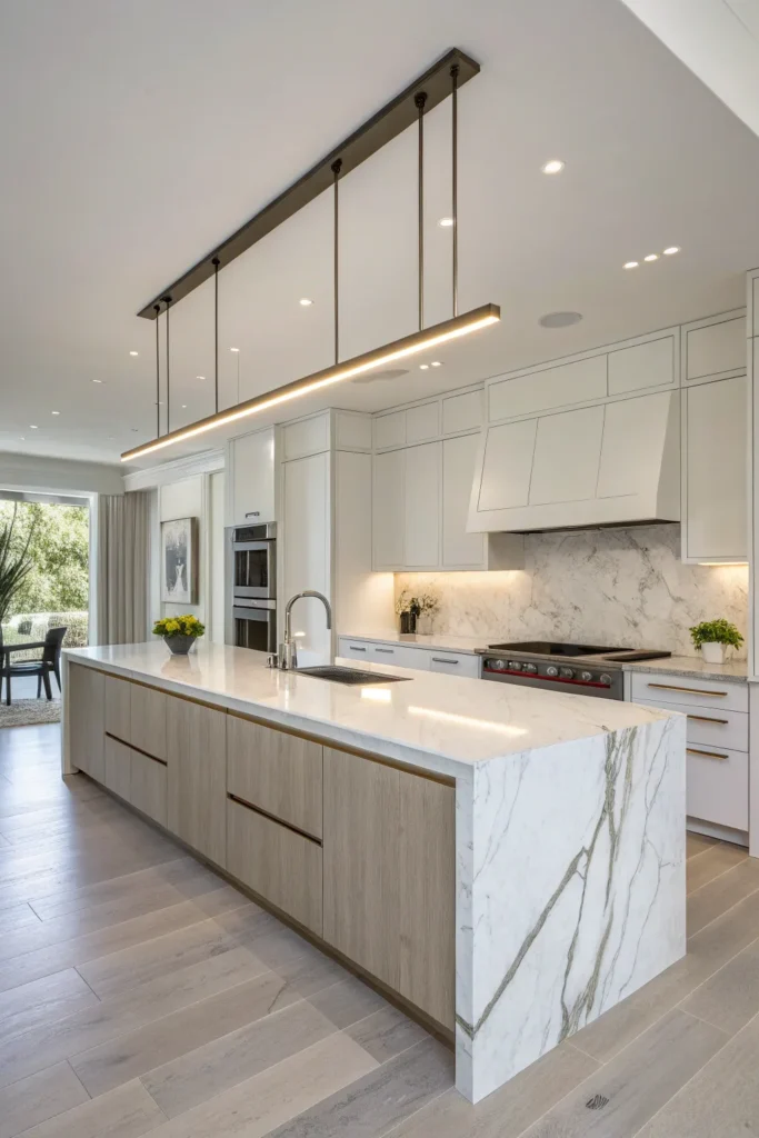 14 an ultra modern kitchen with a waterfall isla