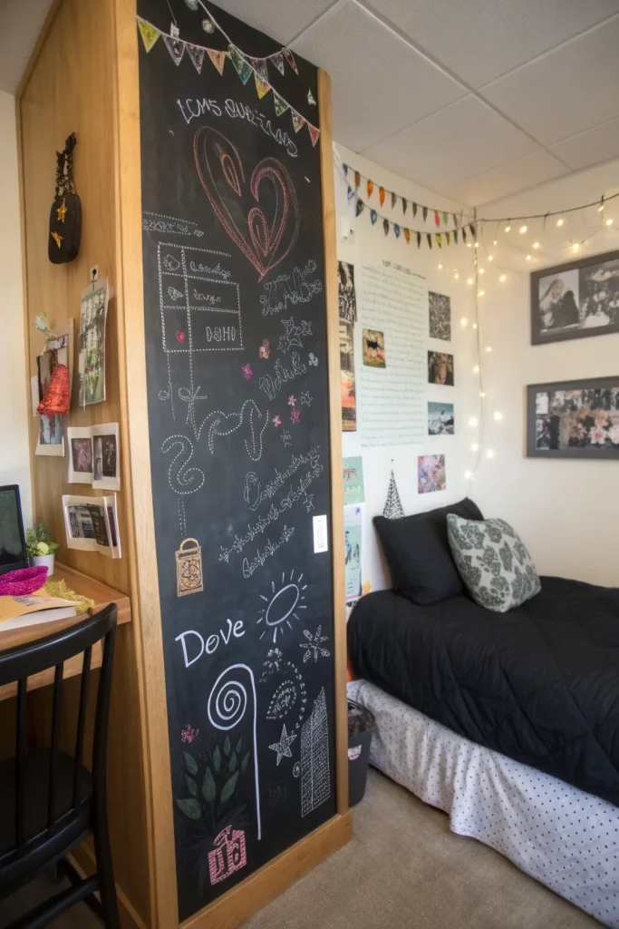 14 dorm wall section with a black chalkboard pan