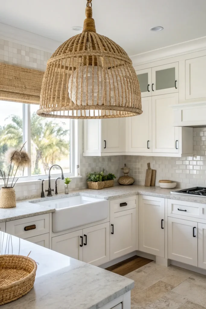 15 a coastal style kitchen with white shaker cab
