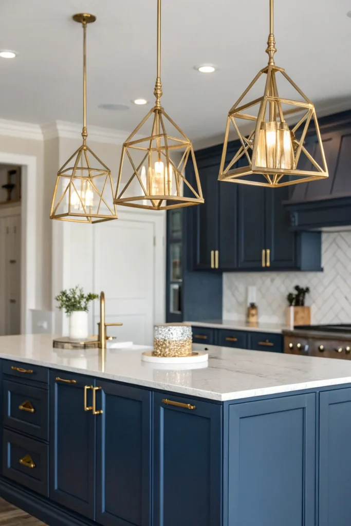 15 a kitchen with navy blue cabinetry three pol