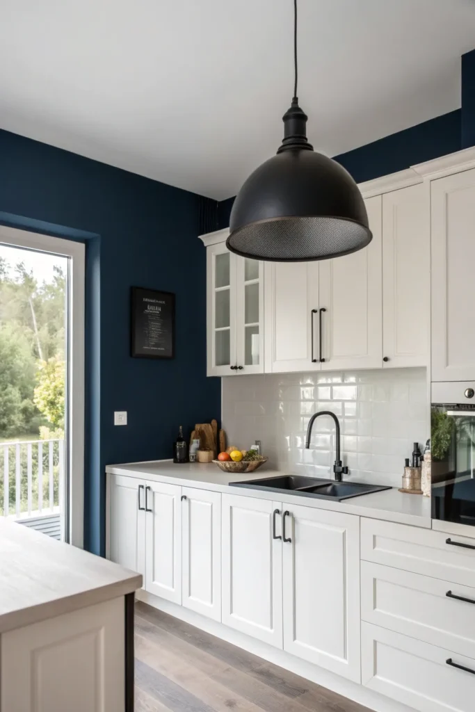 15 a modern kitchen with white cabinets and a da