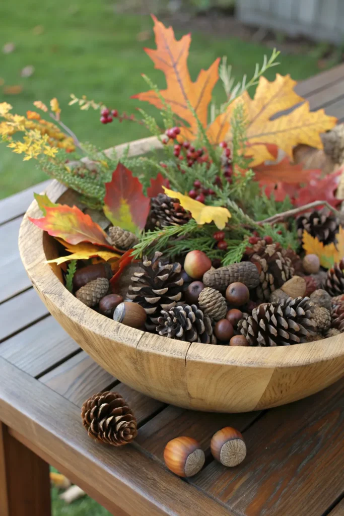 15 a natural foraged centerpiece on an outdoor
