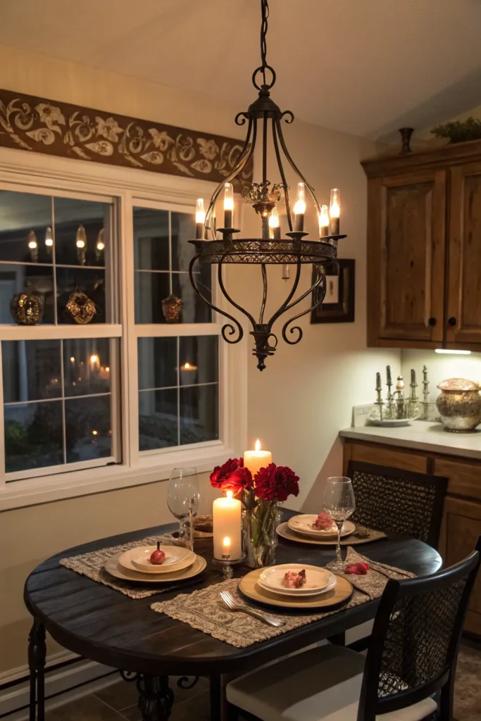 15 a romantic kitchen corner with a dark wood ta