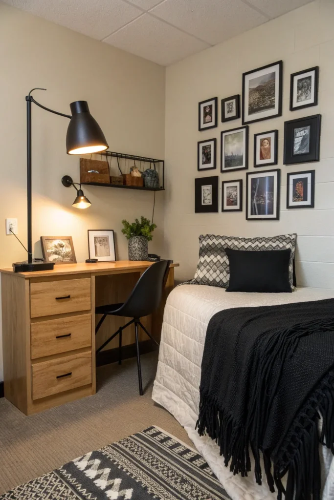 15 black accent aesthetic small dorm room with