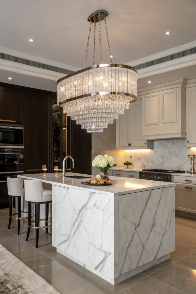 16 a glamorous kitchen with a marble island a s