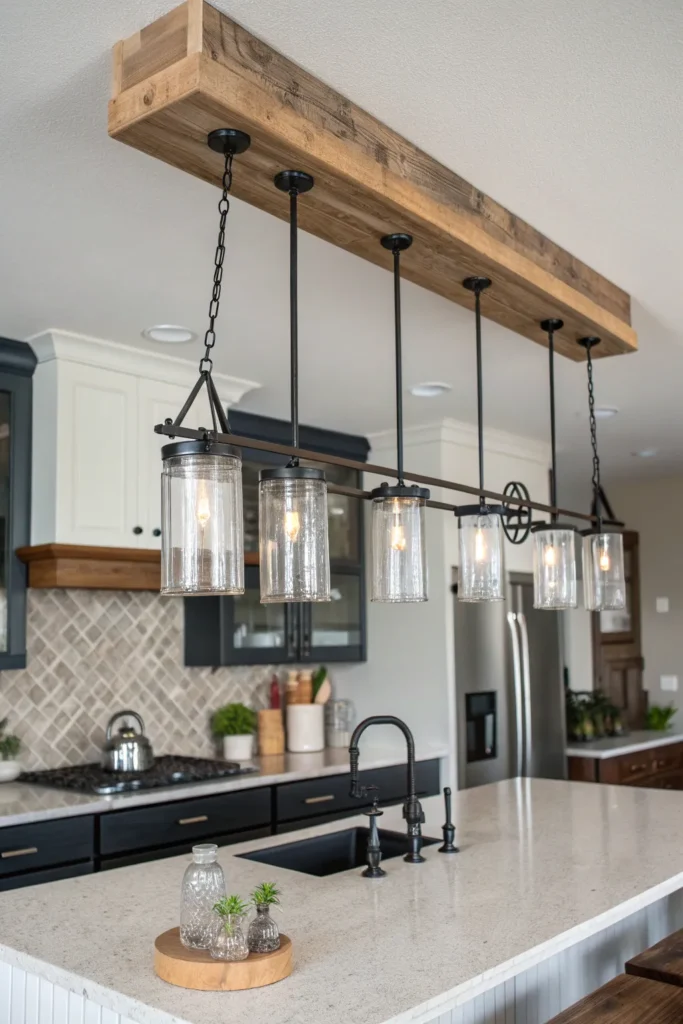 16 a kitchen with mixed materials a linear pend