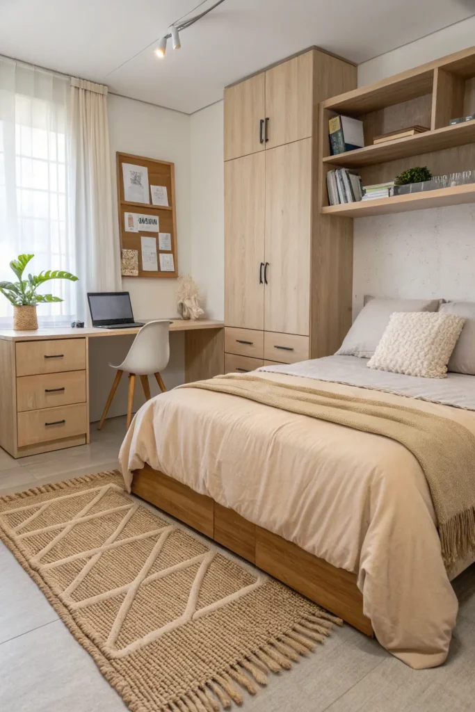 16 a refined and polished dorm room with an eart