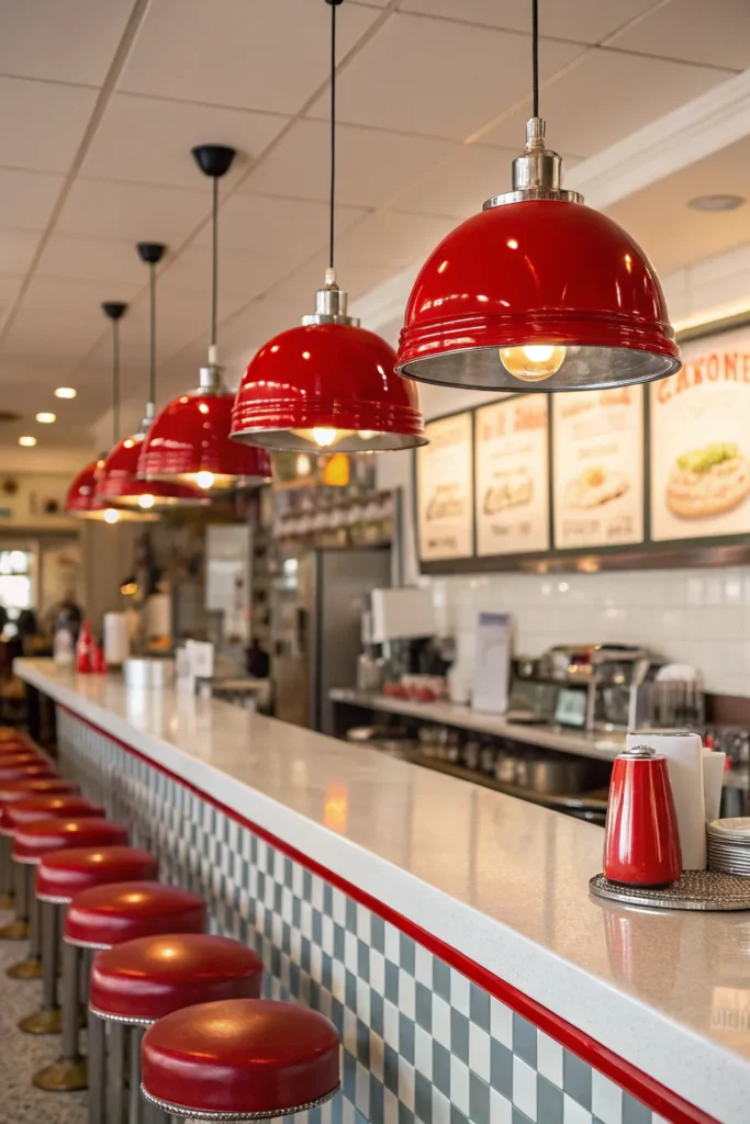 16 a retro diner style kitchen with a breakfast